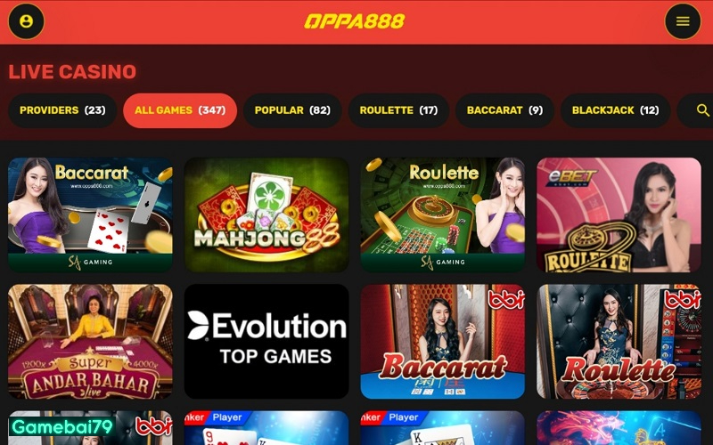Các trò chơi casino đều có mặt tại Gameoppabet