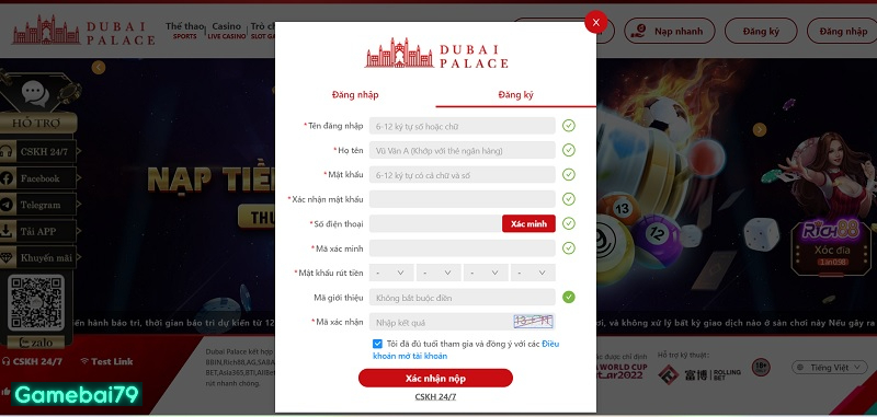 Quy trình các bước đăng ký tài khoản chơi game tại nhà cái DubaiPalace